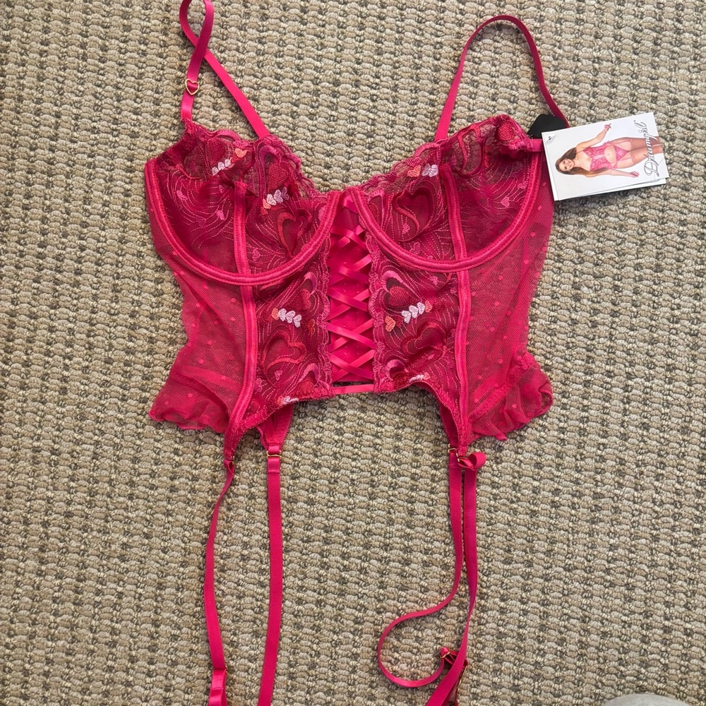 Elegant Red Lace Corset by Dreamgirl